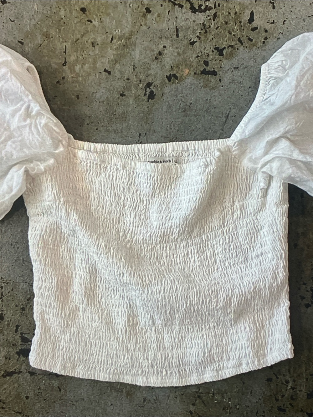 Abercrombie & Fitch White Smocked Square-Neck Puff Sleeve Top